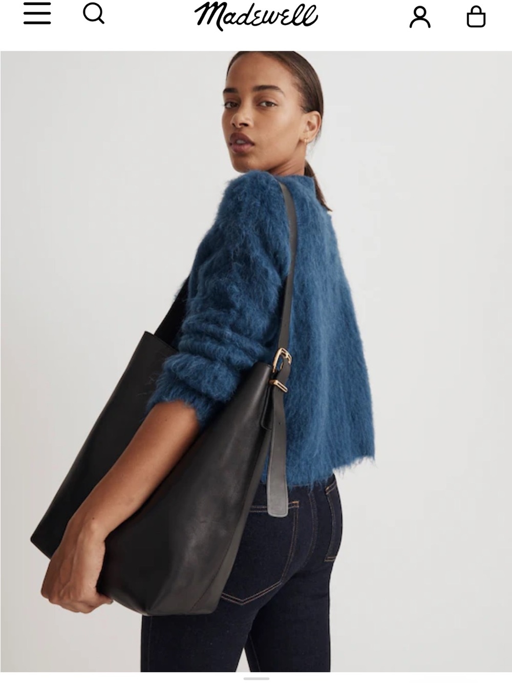 Madewell Essential Bucket Tote Black Leather Bag